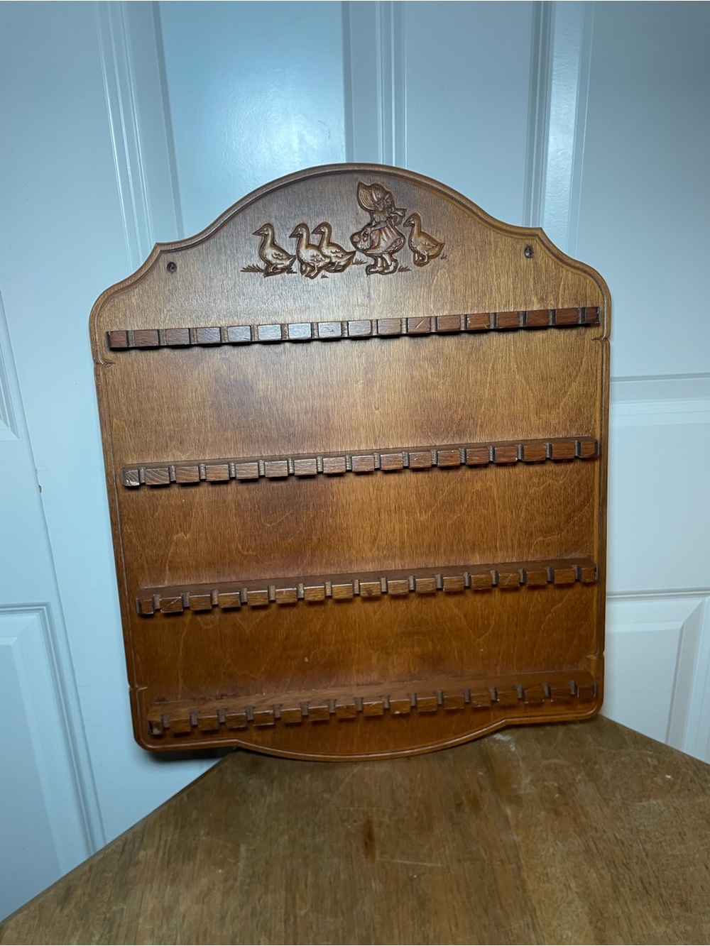Vintage Wooden Collectible Spoon Display Rack Duck Goose Wall Hanging